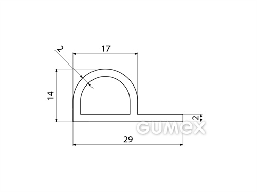 Silikónový profil tvaru "P" s dutinkou, 29x14/2mm, 60°ShA, -60°C/+180°C, transparentný
